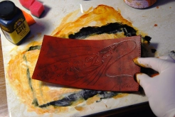 Preparing the punched leather Preparing the punched leather