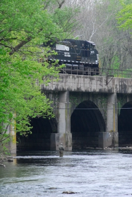 Train and angler. Little Juniata River, PA Train and angler. Little Juniata River, PA