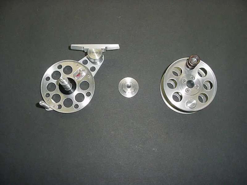 The reel ready for anodising - The O-ring bearing and the reliable locknut system.